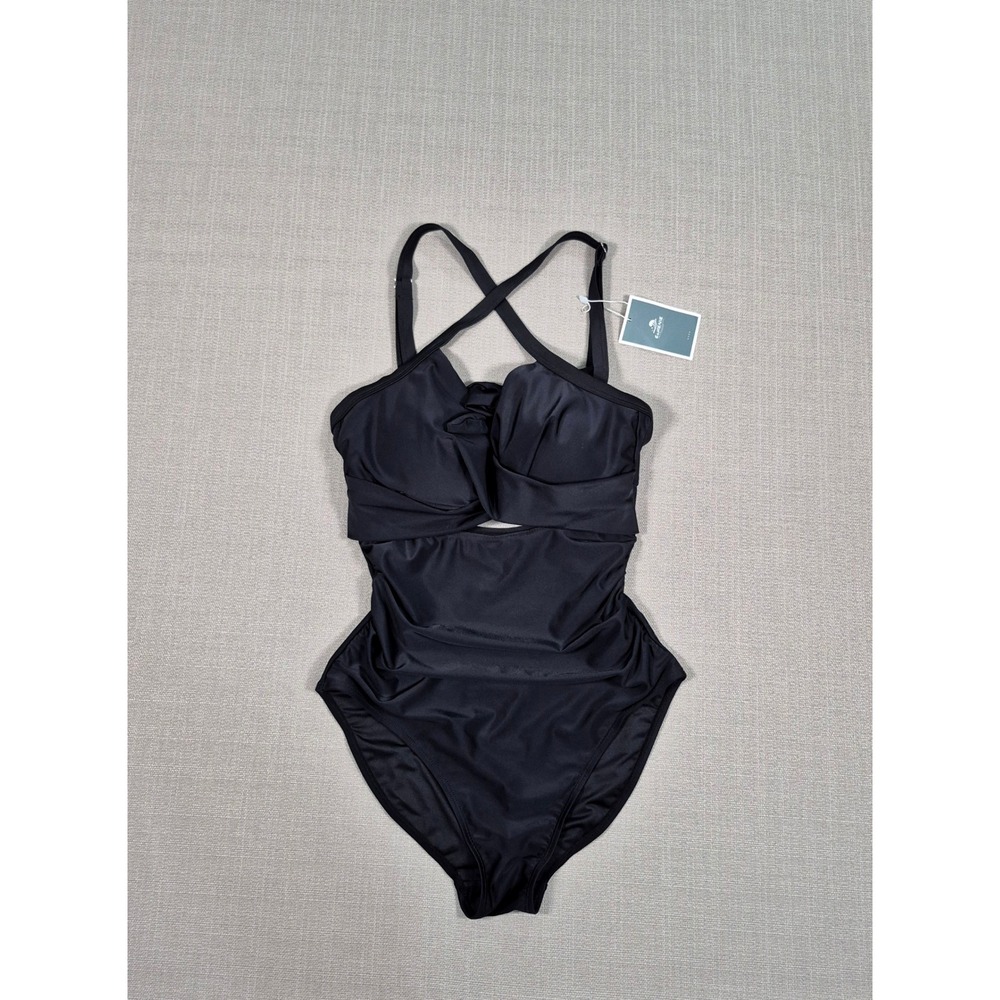 Eomenie Womens One Piece Swimsuit Black Cutout Tummy Control Monokini Size S NEW - Picture 3 of 11